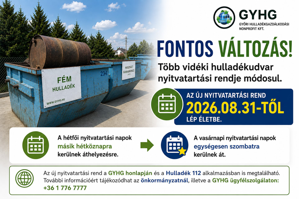 Hulladékudvarok - új nyitvatartási rend szeptembertől